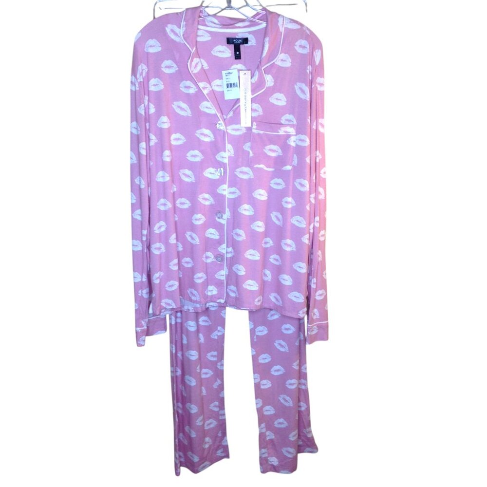 Aqua Lounge Kiss Lips Sleep Set Pajamas Loungewear XL NWT